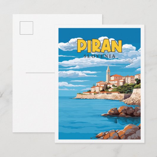 Piran Slovenië vintage reisillustratie Briefkaart (Voorkant / Achterkant)