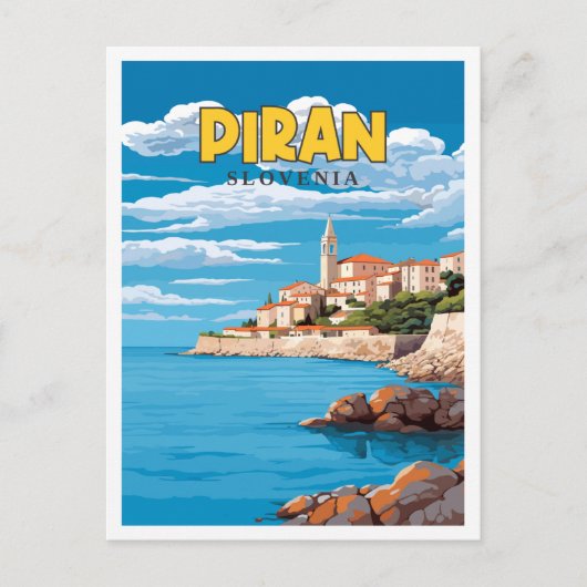 Piran Slovenië vintage reisillustratie Briefkaart (Voorkant)
