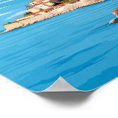 Piran Slovenië vintage reisillustratie Poster (Hoek)