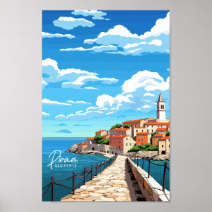 Piran Slovenië vintage reisplaats illustratie Poster
