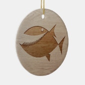 Piranha silhouette, gegraveerd op houten ontwerpen keramisch ornament (Rechts)
