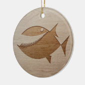 Piranha silhouette, gegraveerd op houten ontwerpen keramisch ornament (Links)