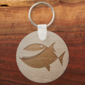 Piranha silhouette, gegraveerd op houten ontwerpen sleutelhanger (Voorkant)