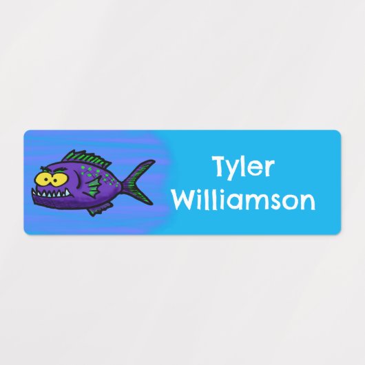 Piranha vis cartoon gepersonaliseerd labels (Design 2)