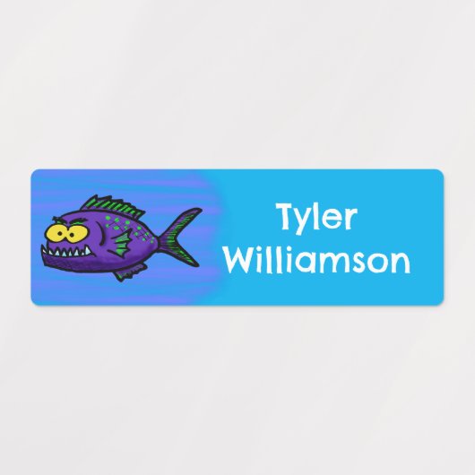 Piranha vis cartoon gepersonaliseerd labels (Design 1)
