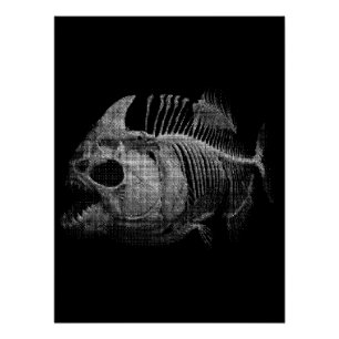 Piranha Vissen Skelet Visserij Cadeau Perfect Poster