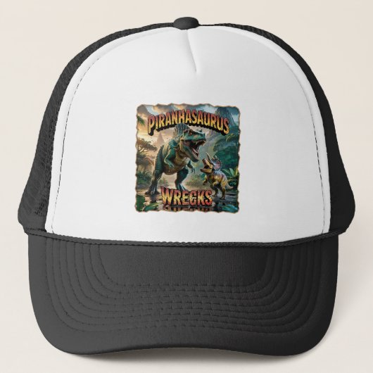 Piranhasaurus Wrecks Illustratie – Grappig Schrikb Trucker Pet (Voorkant)