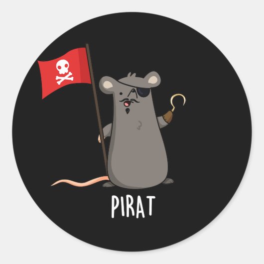 Pirat Funny Pirate Rat Pun Dark BG Ronde Sticker (Voorkant)