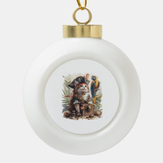Pirat Kat Schat Keramische Bal Ornament (Voorkant)
