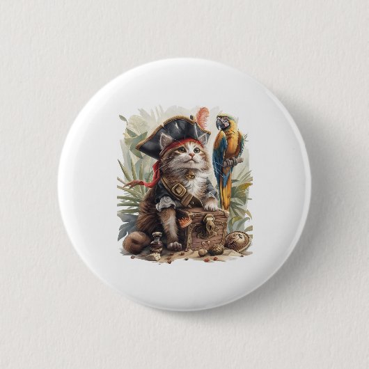 Pirat Kat Schat Ronde Button 5,7 Cm (Voorkant)