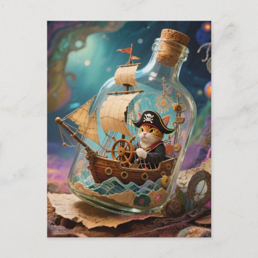 Pirat Kitty in een Fles Briefkaart (Voorkant)