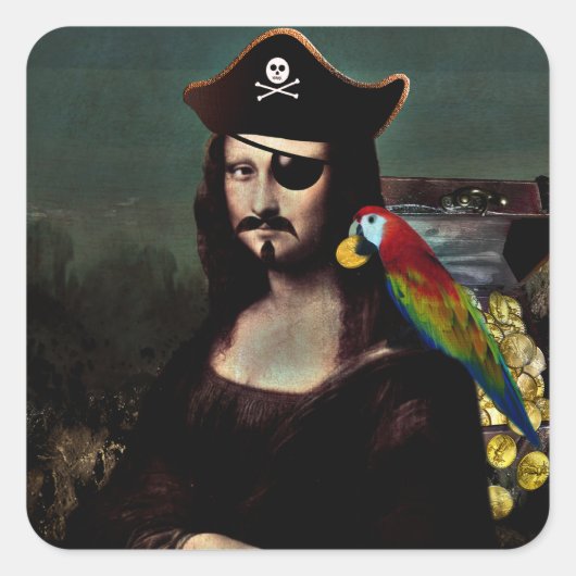 Pirat Mona Lisa met ooglapje Vierkante Sticker (Voorkant)
