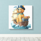 Pirat Poodle � Grappige Zee Hond Canvas Afdruk (Insitu (Houten vloer))