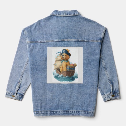 Pirat Poodle � Grappige Zee Hond Denim Jacket (Achterkant)