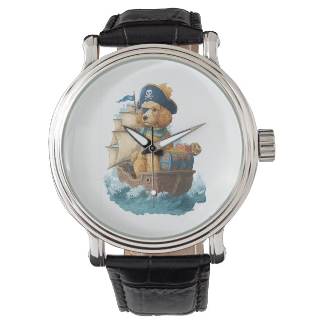Pirat Poodle � Grappige Zee Hond Horloge (Voorkant)