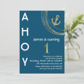 Pirate 1st Birthday Faux Gold Anchor Nautical Invi Kaart (Staand voorkant)