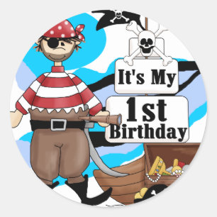 Pirate 1st Birthday T-shirts en cadeautjes Ronde Sticker