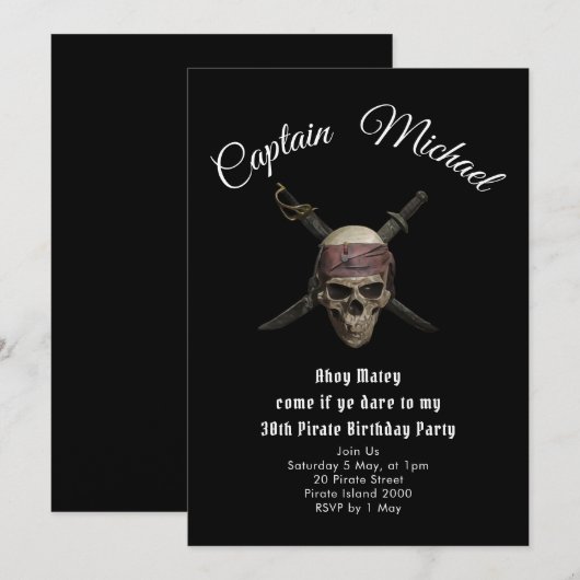 Pirate 30th Birthday Party Invitation Kaart (Voorkant / Achterkant)