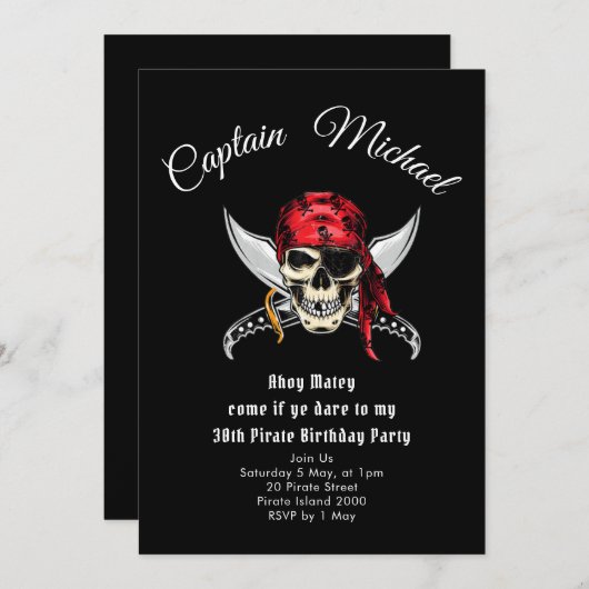 Pirate 30th Birthday Party Invitation Kaart (Voorkant / Achterkant)