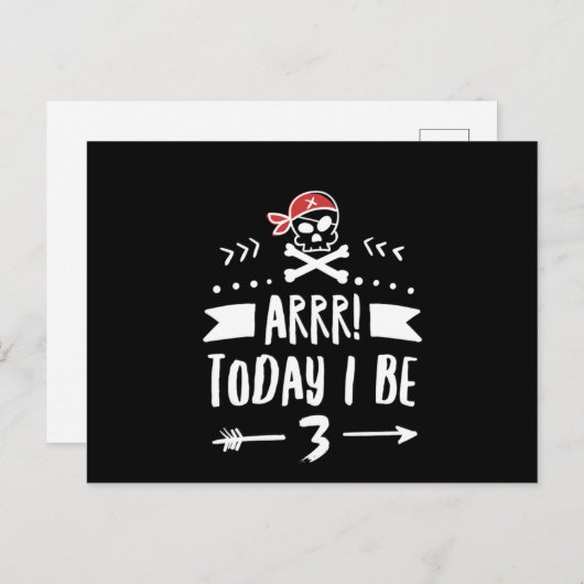 Pirate 3e verjaardag van de dag dat ik drie keer r briefkaart (Voorkant / Achterkant)