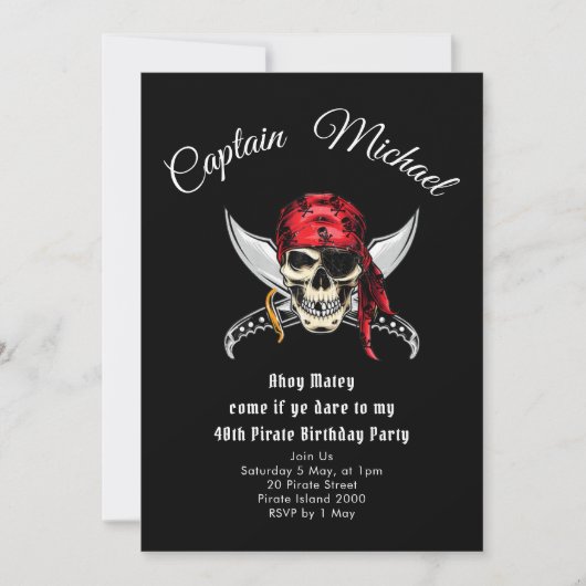 Pirate 40th Birthday Party Invitation Kaart (Voorkant)