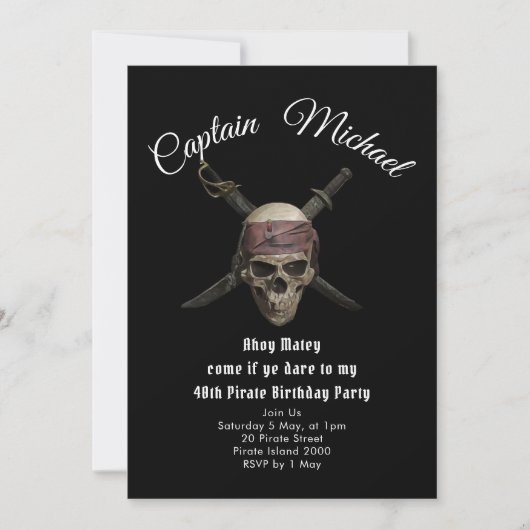 Pirate 40th Birthday Party Invitation Kaart (Voorkant)
