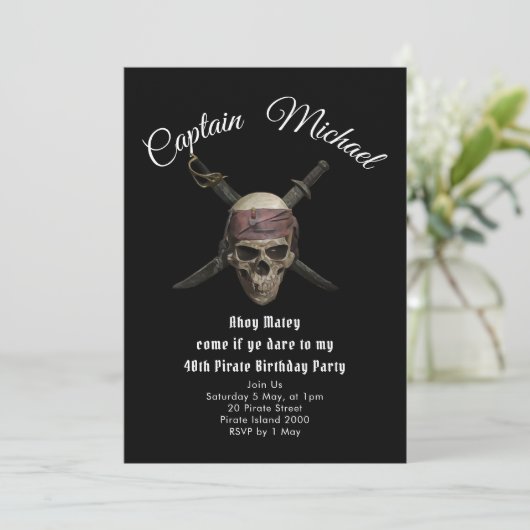 Pirate 40th Birthday Party Invitation Kaart (Staand voorkant)