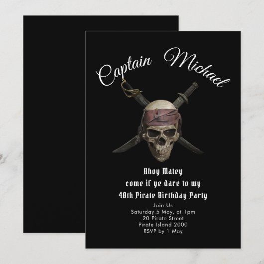 Pirate 40th Birthday Party Invitation Kaart (Voorkant / Achterkant)