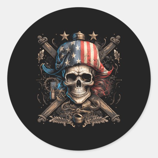 Pirate 4th of July Amerikaanse vlag USA Amerika Ronde Sticker (Voorkant)
