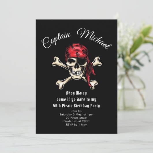 Pirate 50th Birthday Party Invitation Kaart (Staand voorkant)