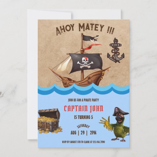 Pirate 5e Verjaardag Feest Uitnodigingen (Voorkant)