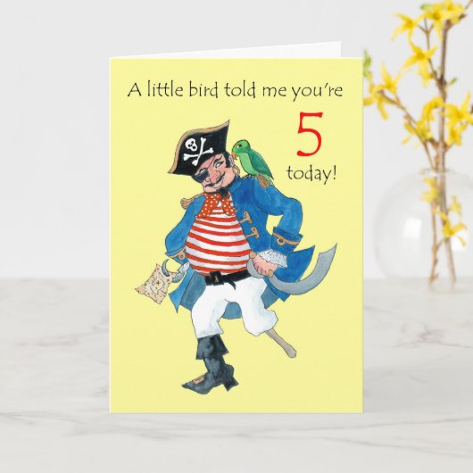 Pirate 5e Verjaardag Kaart (Gele Bloem)