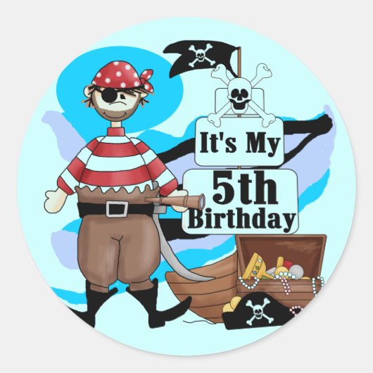 Pirate 5th Birthday Tshirts en Gifts Ronde Sticker (Voorkant)