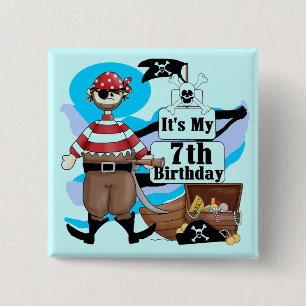 Pirate 7th Birthday Tshirts en Gifts Vierkante Button 5,1 Cm