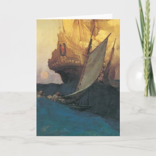 Pirate, aanval op een Galleon door Howard Pyle Kaart (Voorkant)