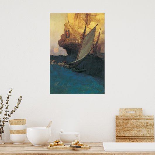 Pirate, aanval op een Galleon door Howard Pyle Poster (Keuken)
