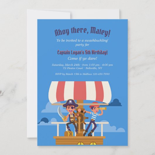 Pirate Adventure Birthday Party Invitations Kaart (Voorkant)