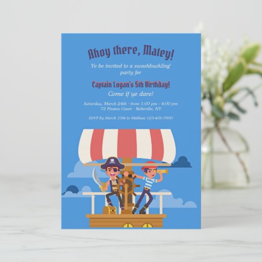 Pirate Adventure Birthday Party Invitations Kaart (Staand voorkant)
