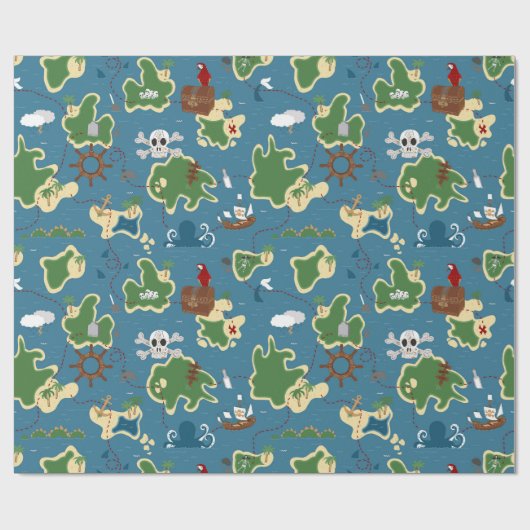 Pirate Adventure Treasure Map Blue Cadeaupapier (Vlak)