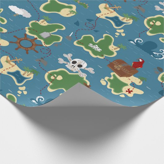 Pirate Adventure Treasure Map Blue Cadeaupapier (Hoek)