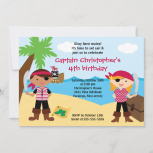 Pirate Ahoy Mates Birthday Party Invitation Boy Kaart