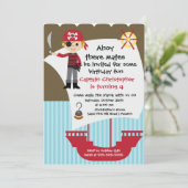 Pirate Ahoy Mates Birthday Party Invitation Boy Kaart (Staand voorkant)
