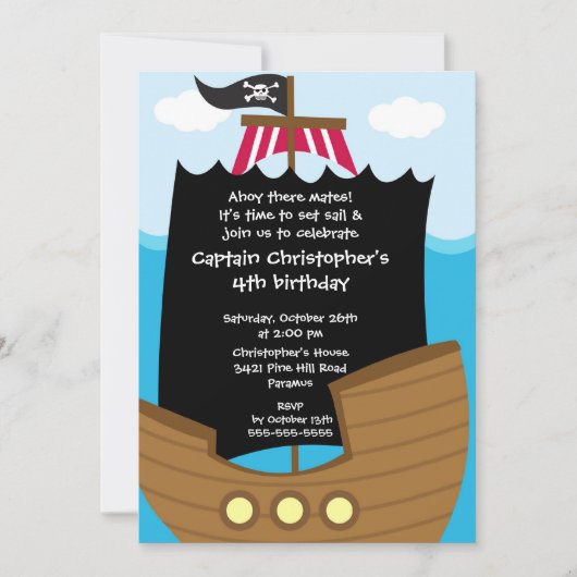 Pirate Ahoy Mates Birthday Party Invitation Boy Kaart (Voorkant)