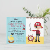 Pirate Ahoy Mates Birthday Party Invitation Boy Kaart (Staand voorkant)