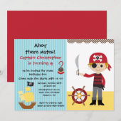 Pirate Ahoy Mates Birthday Party Invitation Boy Kaart (Voorkant / Achterkant)