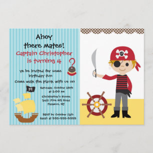 Pirate Ahoy Mates Birthday Party Invitation Boy Kaart