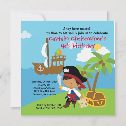 Pirate Ahoy Mates Birthday Party Invitation Boy Kaart (Voorkant)