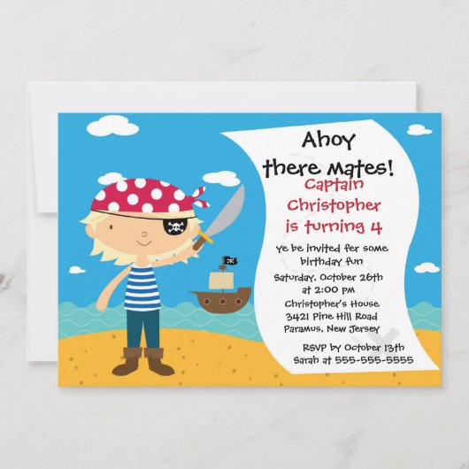 Pirate Ahoy Mates Birthday Party Invitation Boy Kaart (Voorkant)