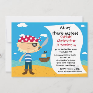 Pirate Ahoy Mates Birthday Party Invitation Boy Kaart