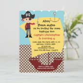 Pirate Ahoy Mates Birthday Party Invitation Boy Kaart (Staand voorkant)